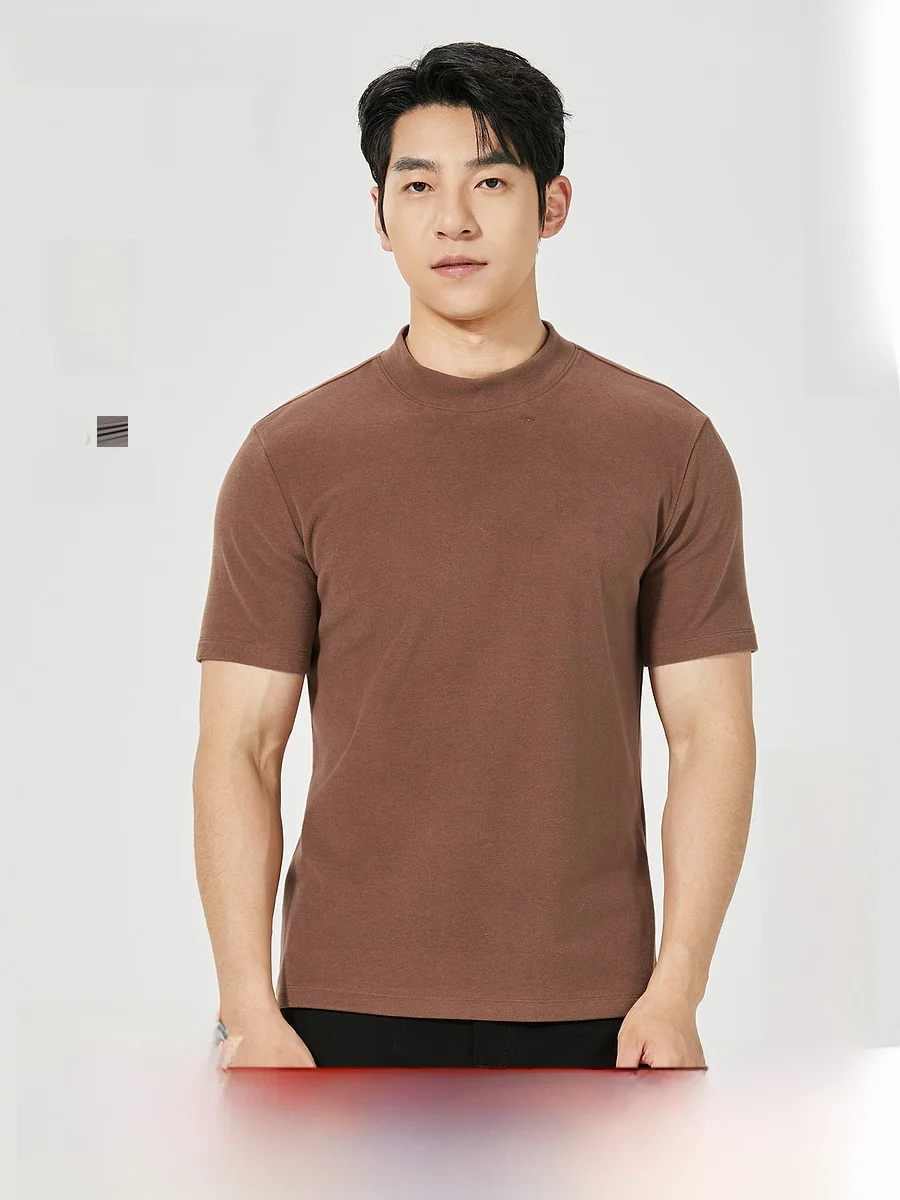 Lilanz Men's Slim Fit Short Sleeve T-Shirt Winter Business Fashion High Collar Comfortable Cotton Blend Casual Top