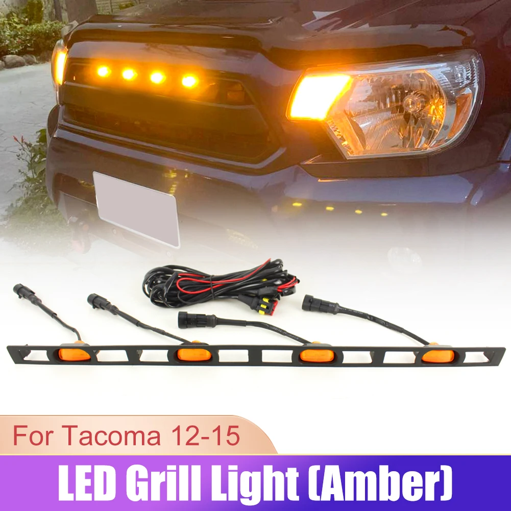 

Car LED Grill Light Universal 12V Front Amber Grille Lighting with Fuse Harness Pickup Off Road Warning Fog Lamp Smoked Lens