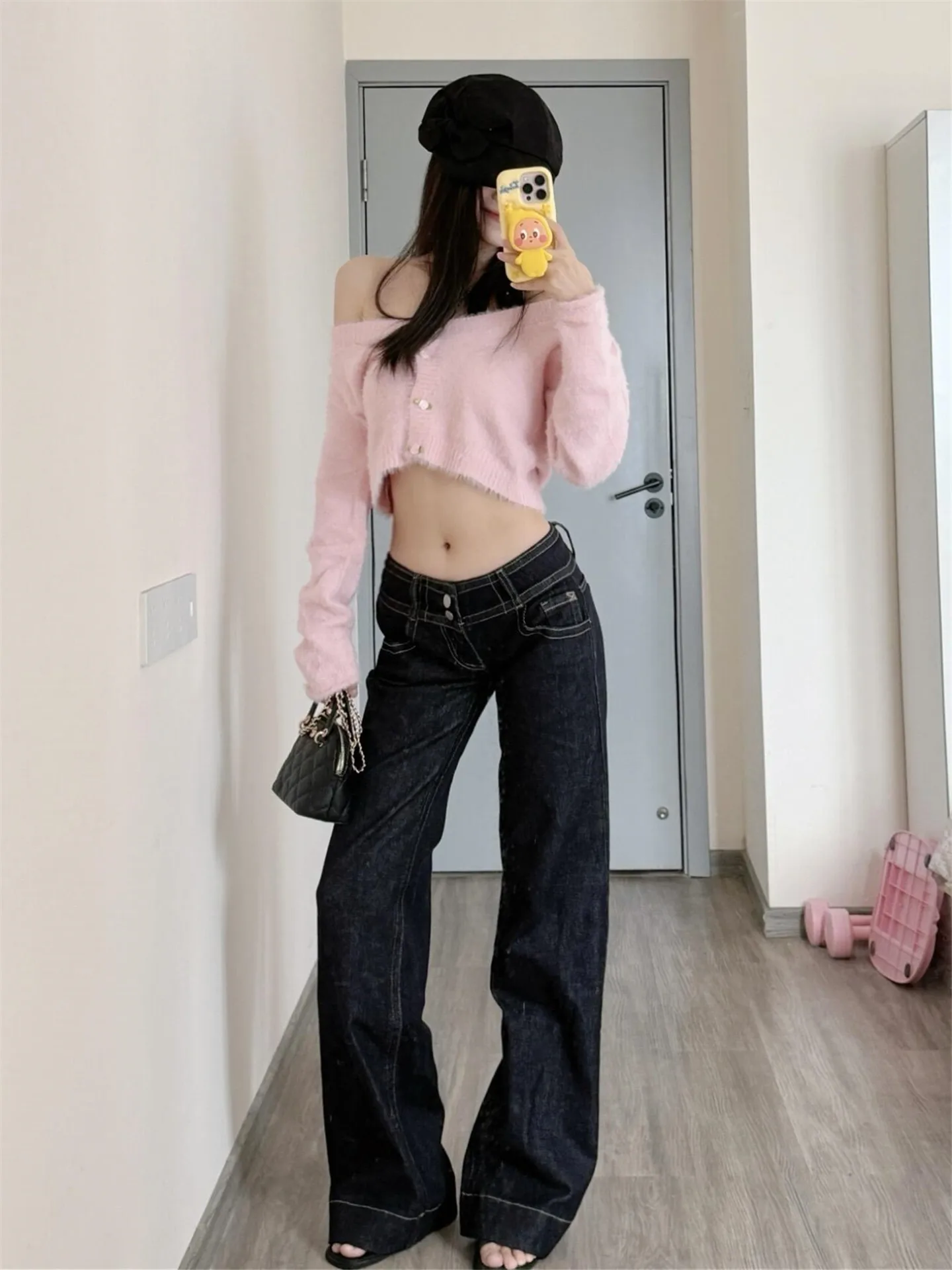 

Extended Loose Fit Low Waist Bell Bottom Jeans Women's Autumn Winter Slimming High Waist Denim Pants Vintage Washed Cotton