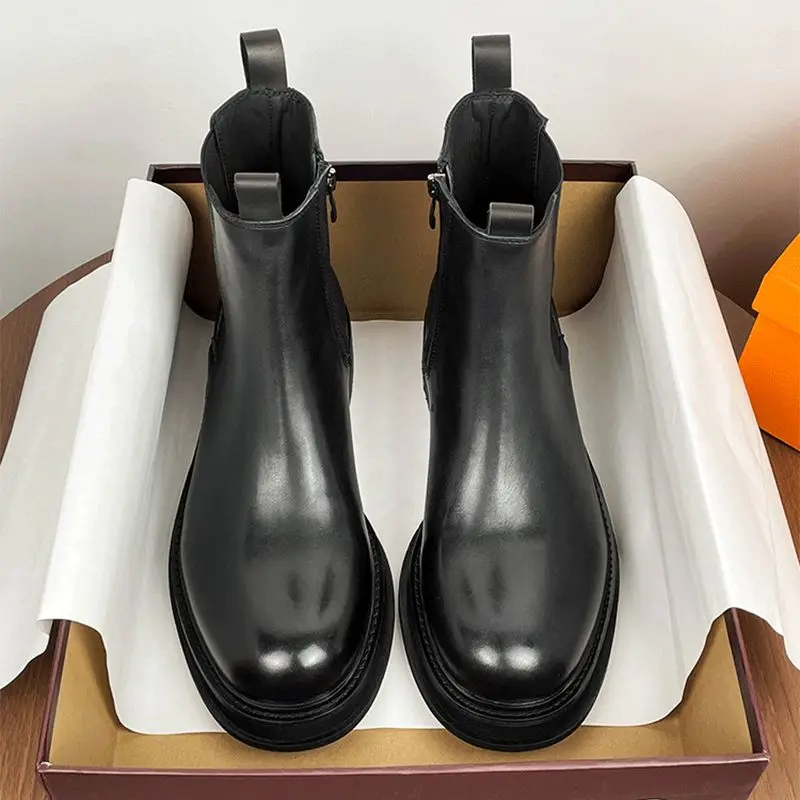 

Briti Sle round Toe Motorcycle Boots Men's ort Tube Chelsea Boots Trendy High Help Boots Youth Faion Winter Wear