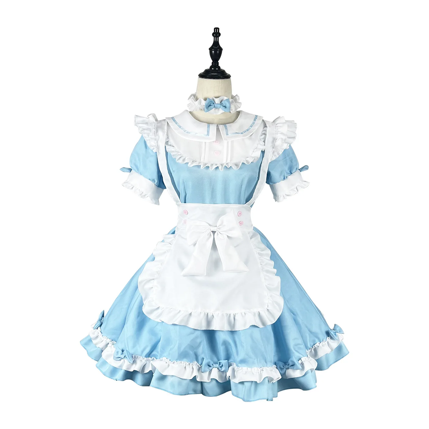 Vestido de lolita azul y blanco Disfraz de sirvienta de manga larga