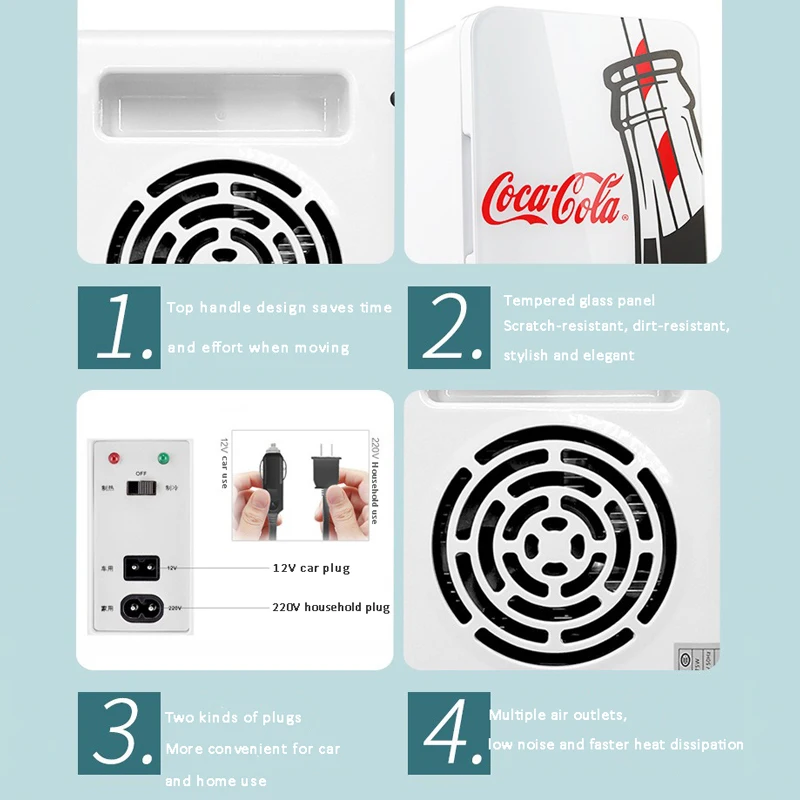 Coca-Cola 4L Mini Refrigerator Multifunction Cosmetic Dormitory Warmer Cooler Fridge for Home Car Small Portable Fridge 12V/220V