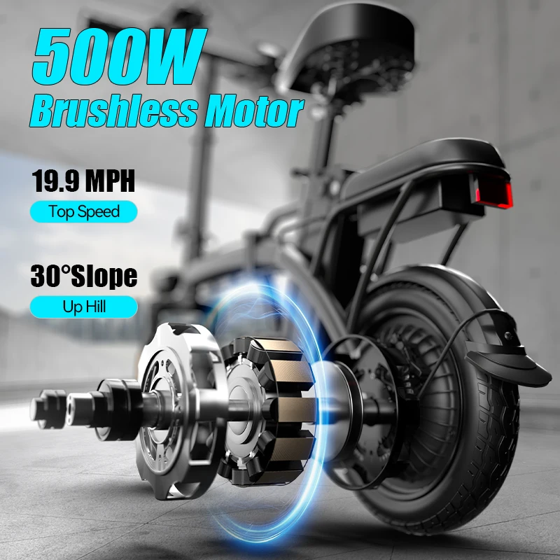 500W G11 Electric Bicycles Ebike E-Bike For Adults, 3-Riding Modes, 14' Foldable Ebike, With Charger And Battery, MAX Speed 19.9 MPH, Rear Disc Brakes, With A Basket And Lock, Durable And Lightweight Frame, All-Terrain Foldable Ebike image 4