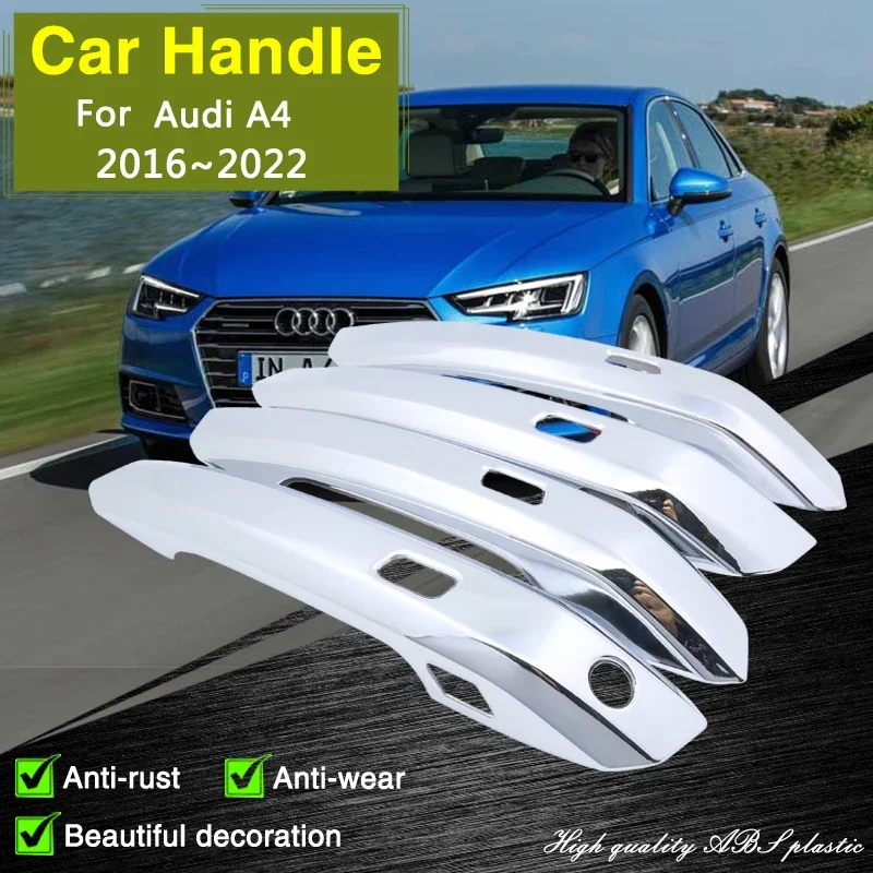 for Audi A4 B9 8W 2016 2017 2018 2019 2020 2021 2022 Chrome Smart Door Handle Cover Car Decorate Accessories Protective Stickers