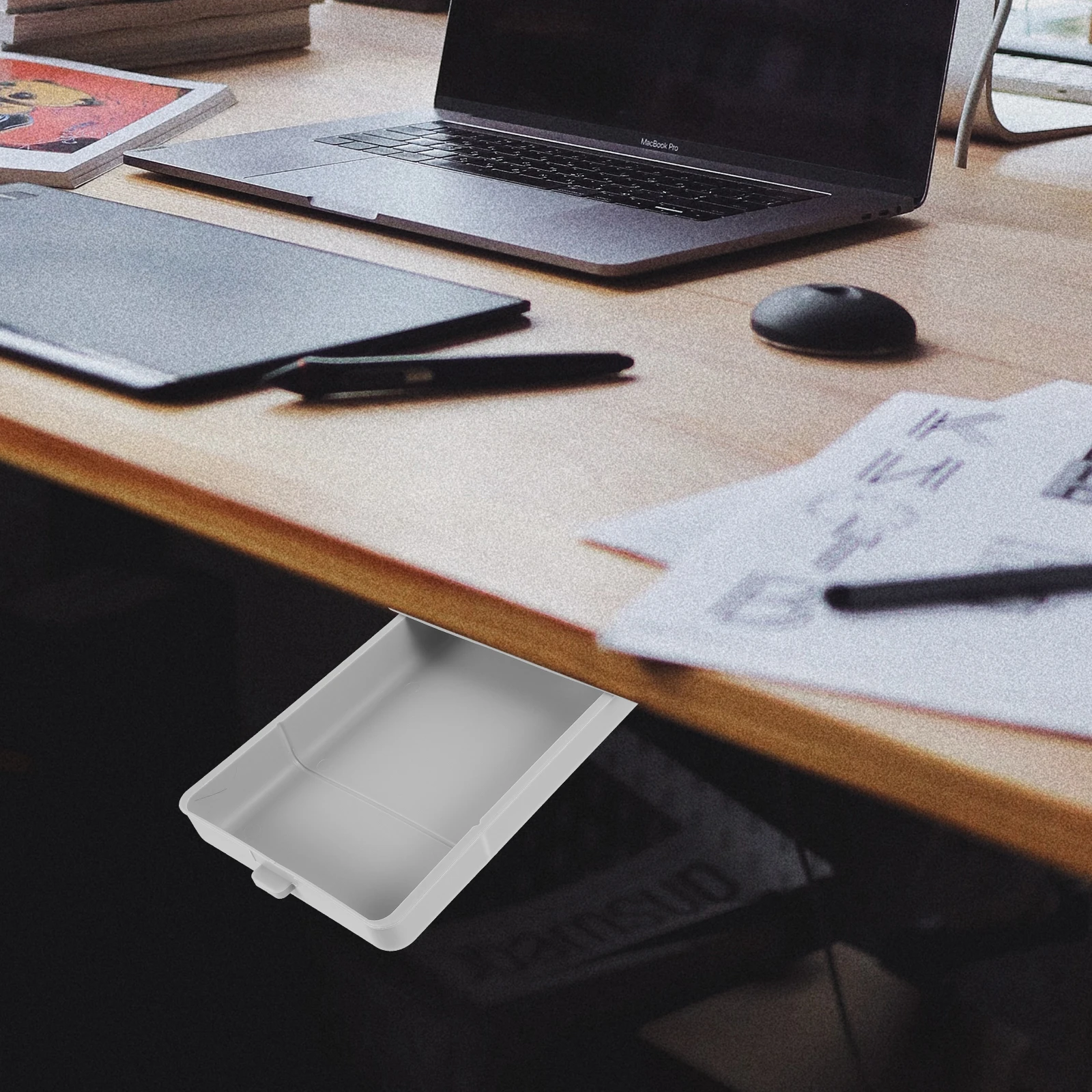 Grey Large Under Desk Drawer Organizer Storage Box For Stationery Cosmetics Laptop Table Study Desk Kitchen