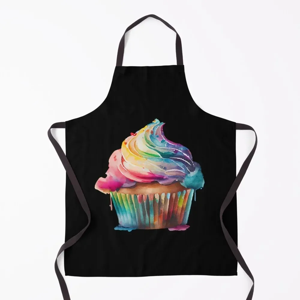 

Rainbow watercolor cupcake muffin Apron waterproof for women for women halloween Apron