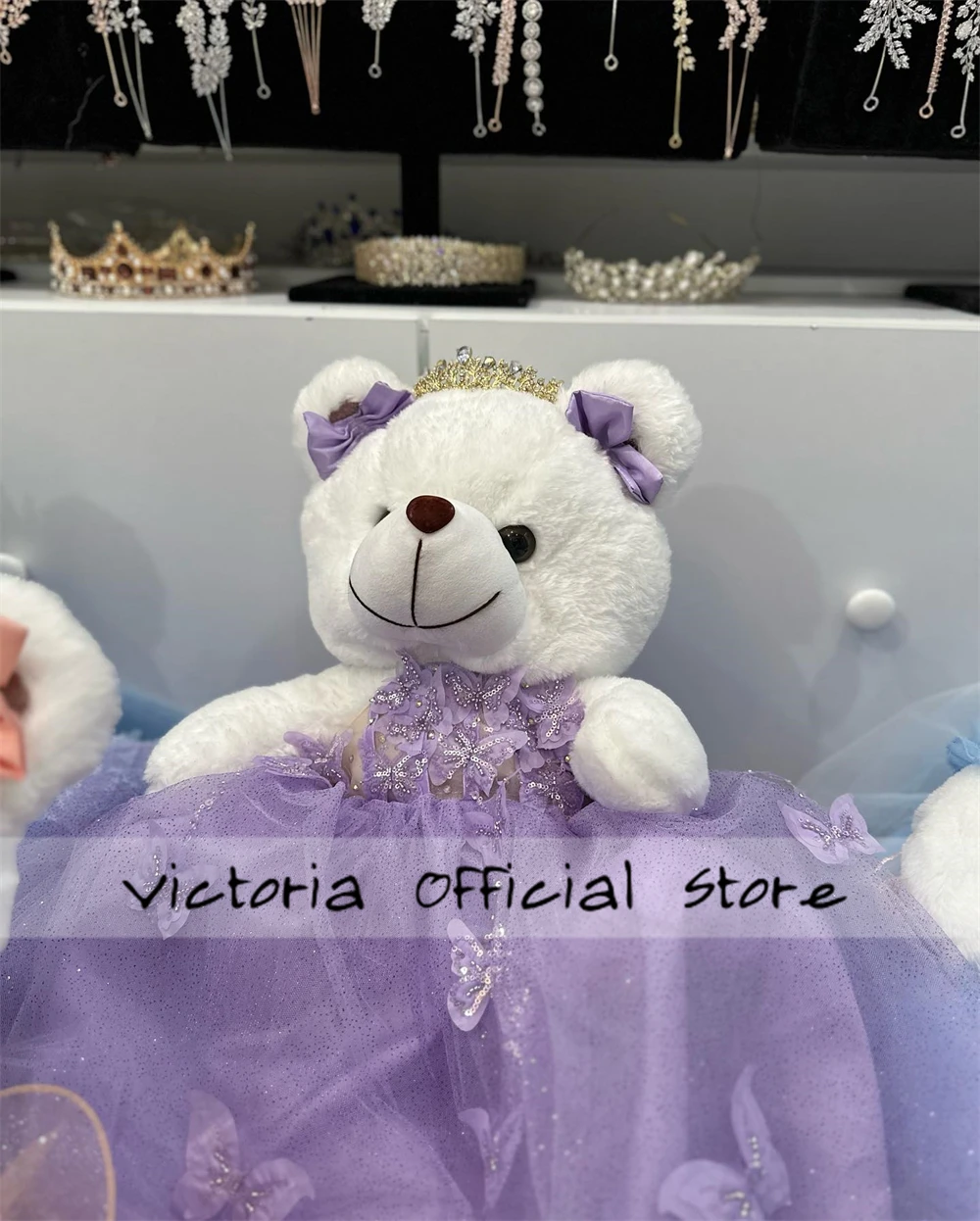 Shinning Light Purple Personalized Quinceanera Teddy Bear Dress Bead Off The Shoulder Customized