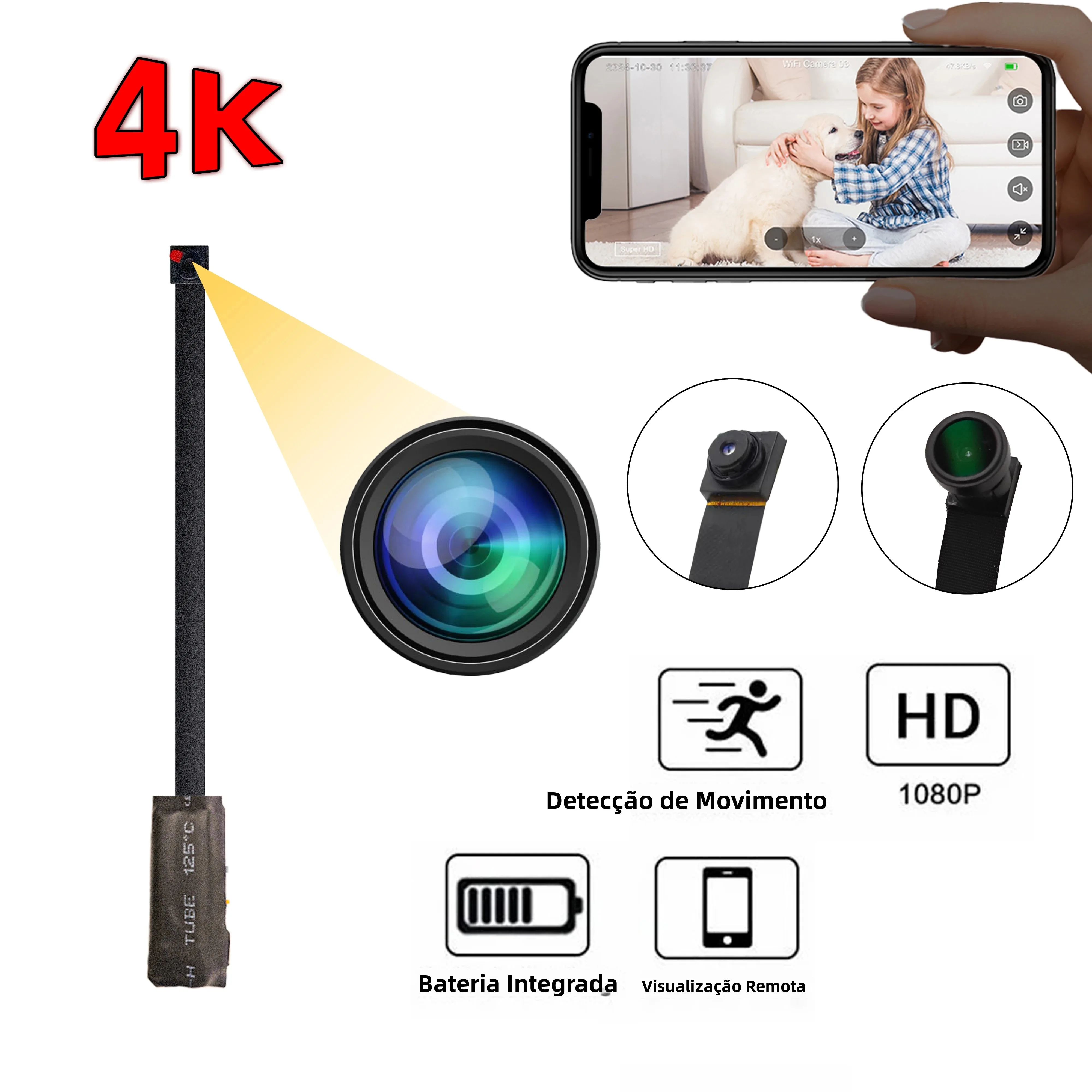 Câmera Mini 4K HD 1080P com WiFi, Versão Aprimorada, Módulo Sem Fio DIY, Gravador de Vídeo com Suporte para Visualização Remota P2P