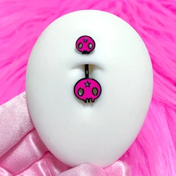Y2K Body Piercing Jewelry Pink Skull Navel Ring Korean Fashion Charm Star Navel Rings Body Accessories Sexy Punk Harajuku kawaii