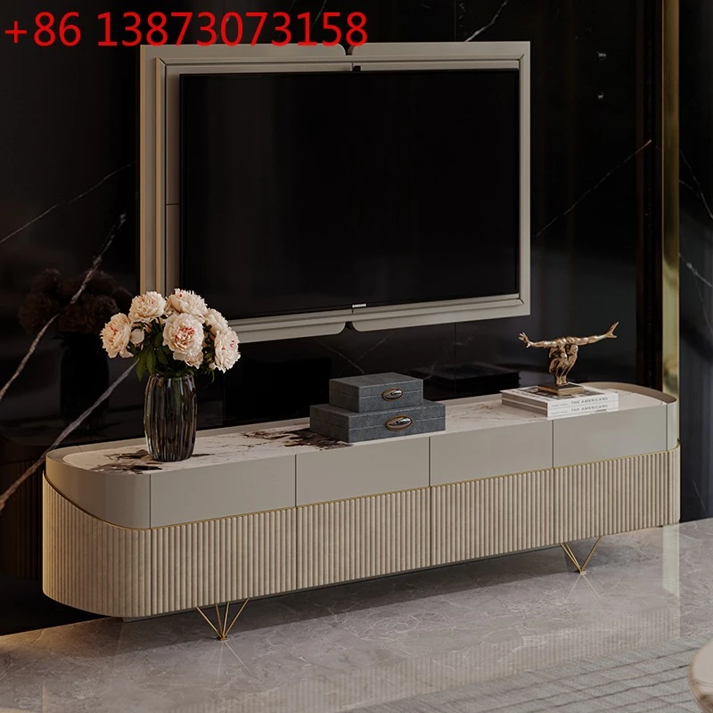 ตู้วางทีวีสไตล์หรูหราเบาๆ หินอ่อน สำหรับห้องนั่งเล่น ดีไซน์ทันสมัย ปรับแต่งได้ โต๊ะกาแฟสไตล์อิตาเลียนหลังยุคโมเดิร์น ระดับไฮเอนด์ พร้อมงานพ่นสีโดยดีไซเนอร์