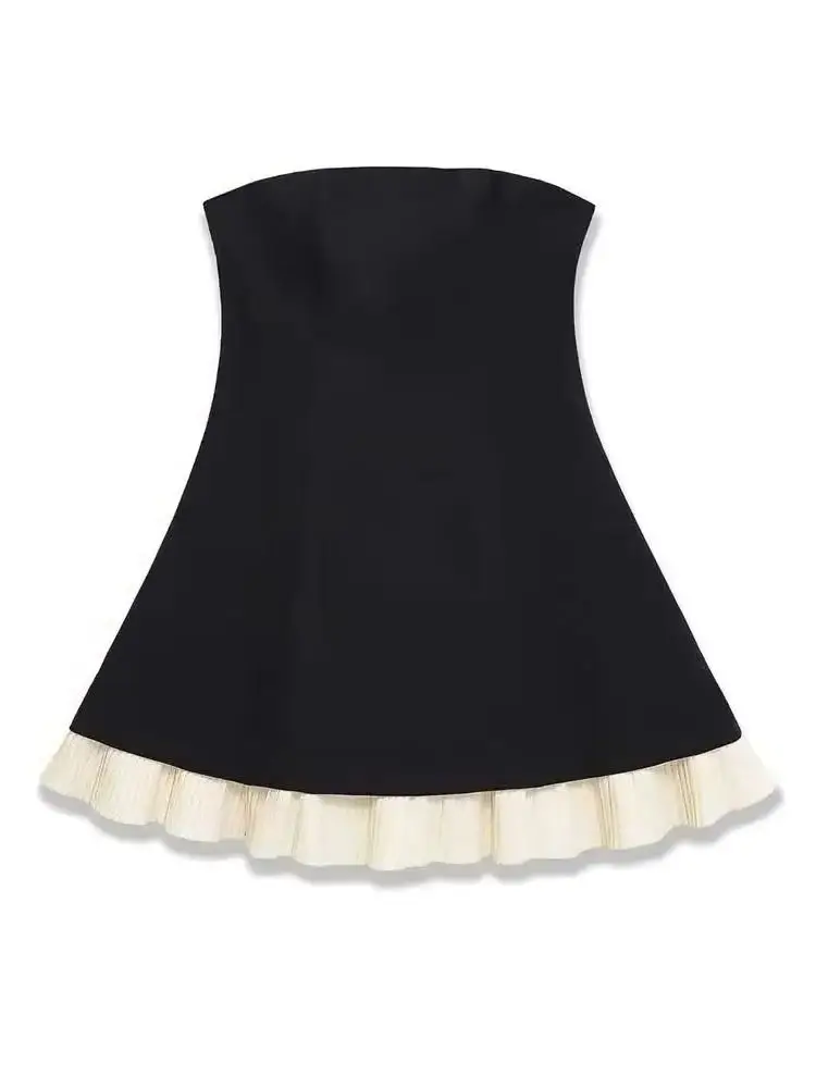 

HH Women's Summer Fashion Strapless Black Zipper Slim A-Line Dress Female Temperament Sexy Backless Performance Mini Dress Mujer