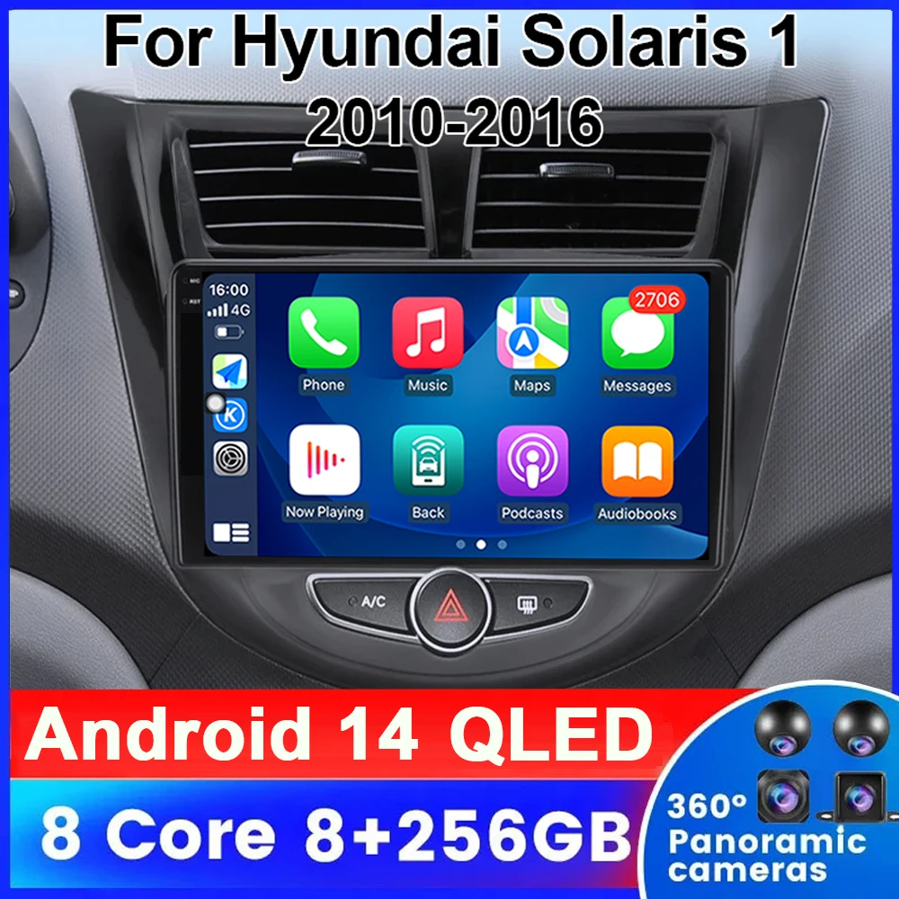 

Автомагнитола на Android 14, мультимедийный видеоплеер с навигацией для Hyundai Solaris 1 Accent 2010-2016, GPS, Carplay, QLED, DSP