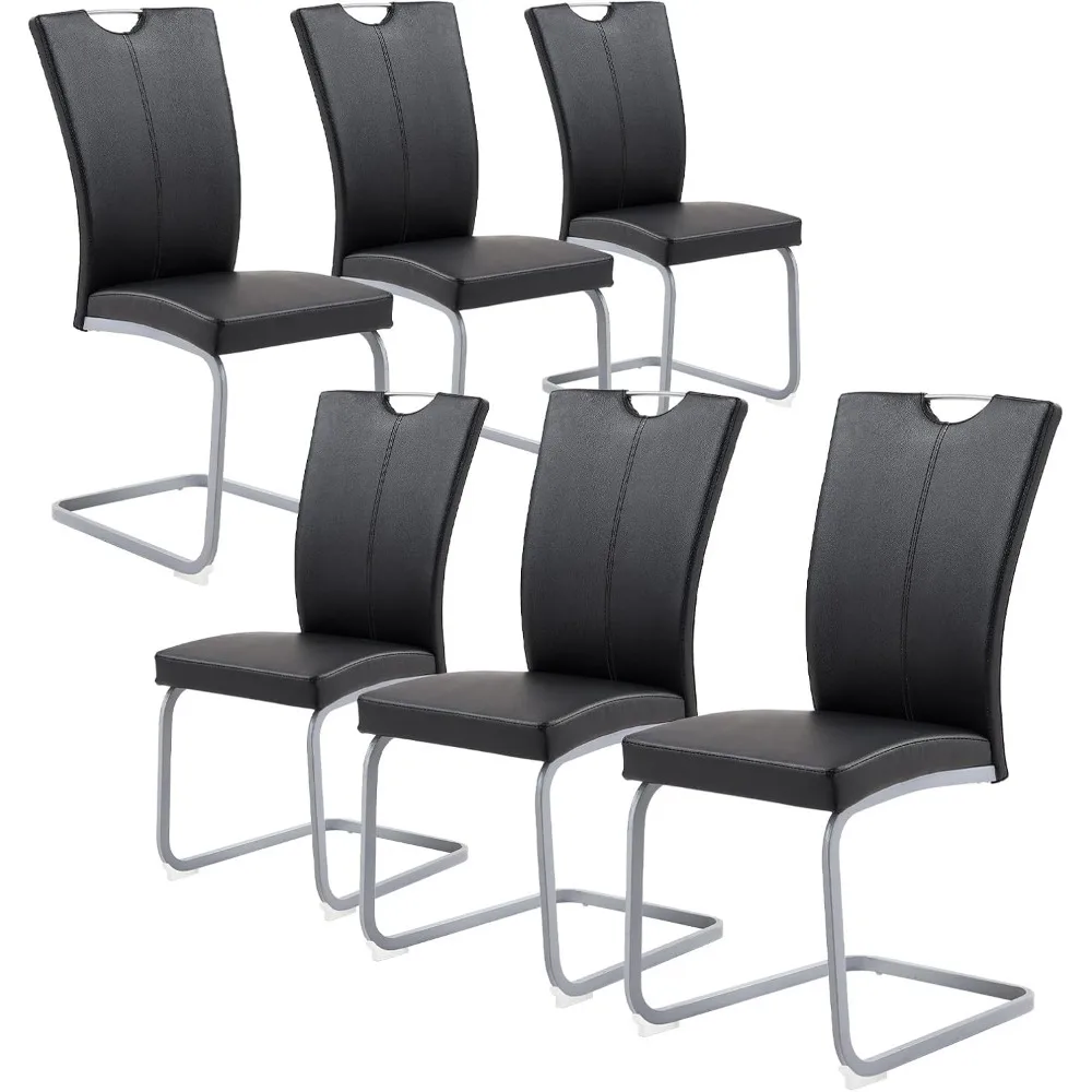 Kitchen Dining Chairs Set of 6,Upholstered Armless Modern Dining Chairs,High Back PU Leather Side Chairs, with Silver Grey Metal