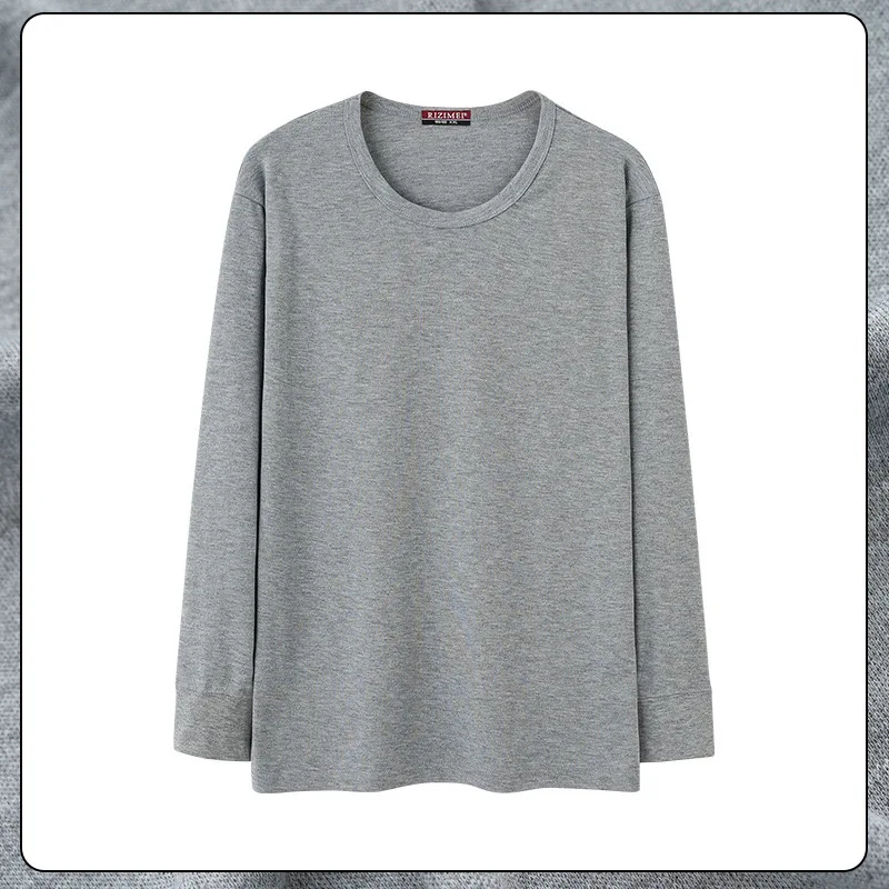 1pcs Men\'s Long-sleeved Thermal Underwear Solid Color Cotton Autumn Winter Man Round-Neck Autumn clothes Tops