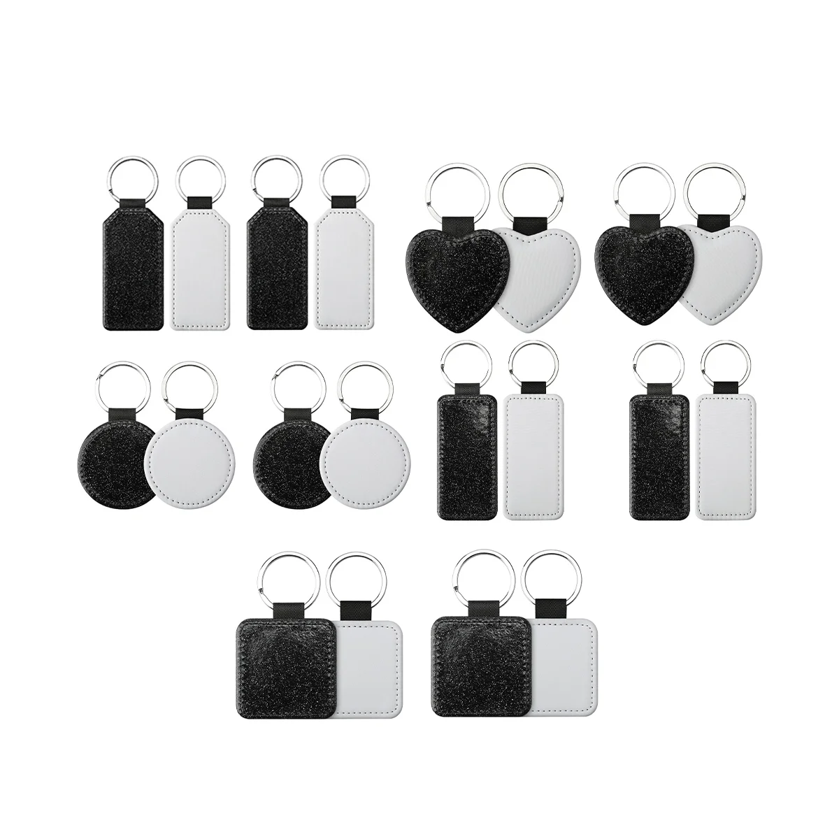 20Pack Sublimation Blanks Keychain Glitter PU Leather Keychain Heat Transfer Keyring Various Kinds Sublimation