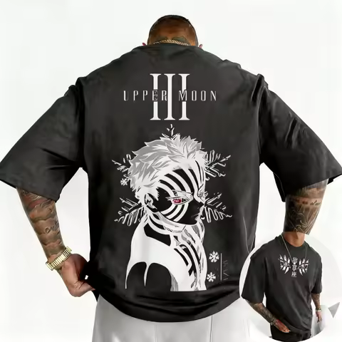 Unisex Pure Cotton T-shirt Demon Slayer Akaza 2026 Summer New Product Harajuku Anime Printed Loose Family Short Sleeved Top