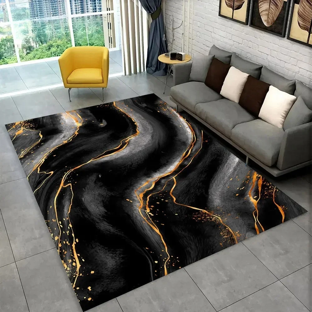 NONE Anspruchsvolle nordische blaue und goldene Marmor-Bodenmatte, geometrischer Teppich für Wohnzimmer oder Schlafzimmer, rutschfester Teppich für Sofa-Fußmatte 5