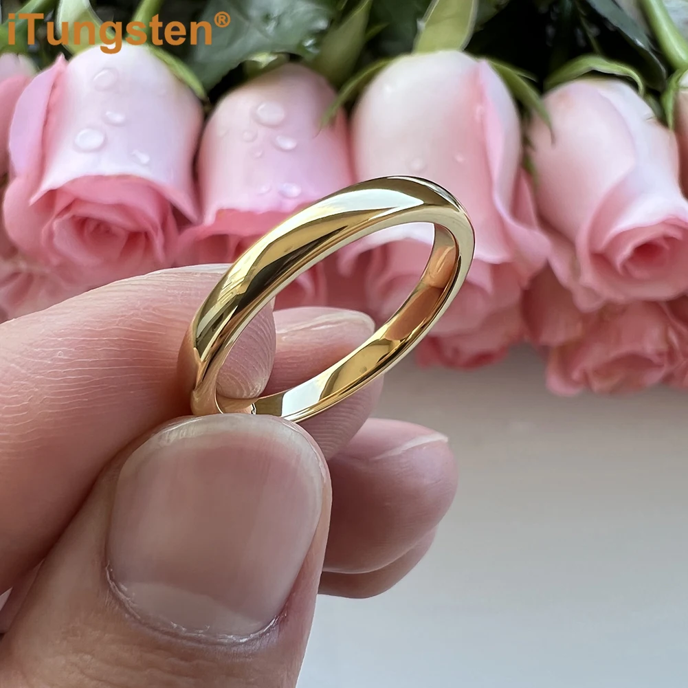 iTungsten 3mm 5mm 7mm Gold Plated Tungsten Finger Ring for Men Women Couple Engagement Wedding Band Fashion Jewelry Comfort Fit