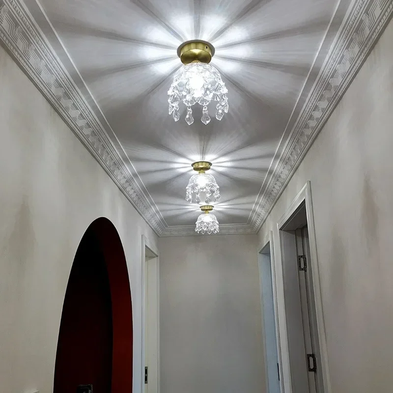 French Crystal Lamp, Small Chandelier, Light Luxury Aisle Lamp, Balcony Light, Retro Net Celebrity Bedroom Bedside Chandelier