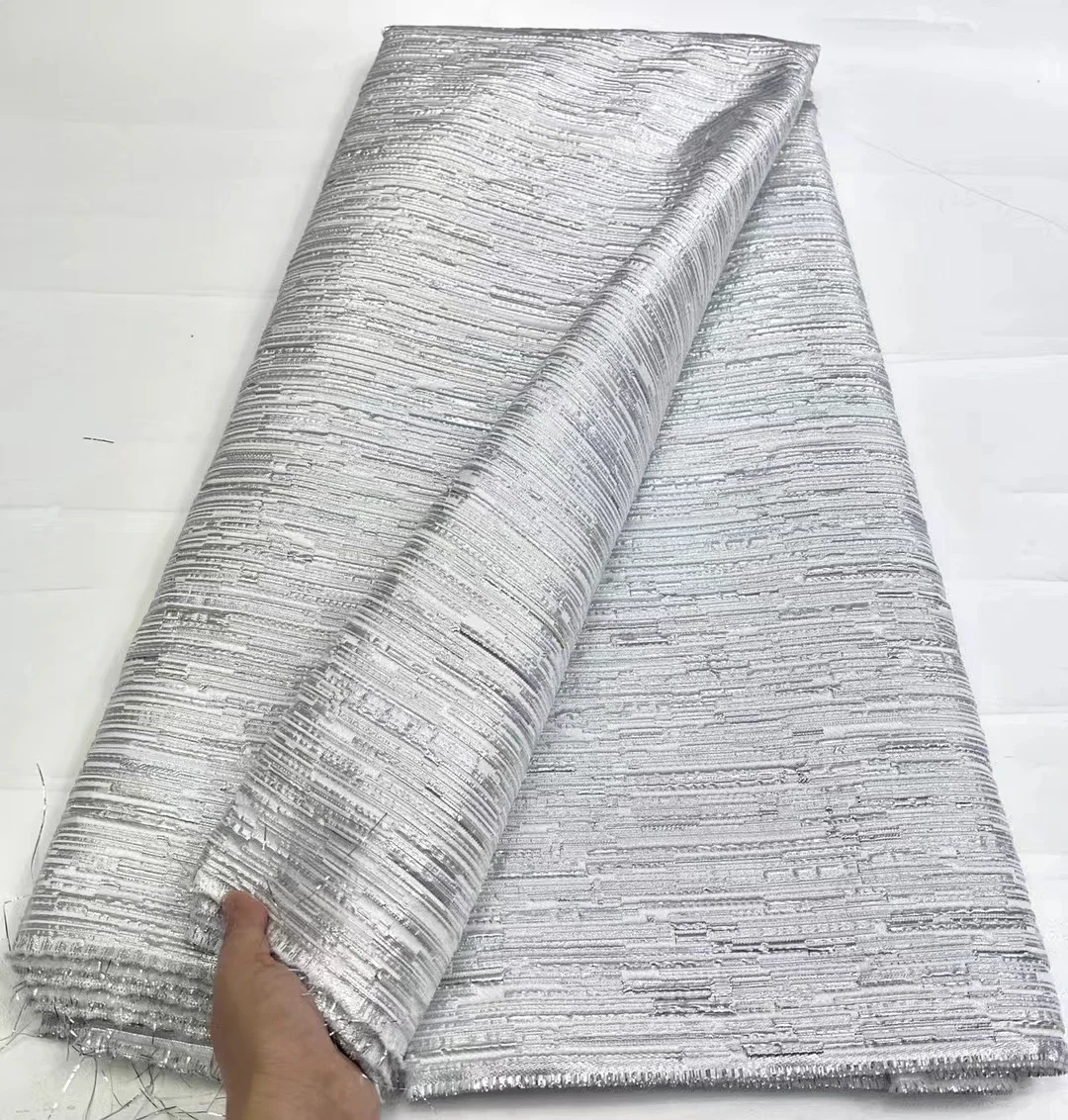 Latest Fashion Silver Brocade Jacquard Lace Fabric 2024 High Quality New African Nigerian Brocade Lace Fabric For Women LHD24179