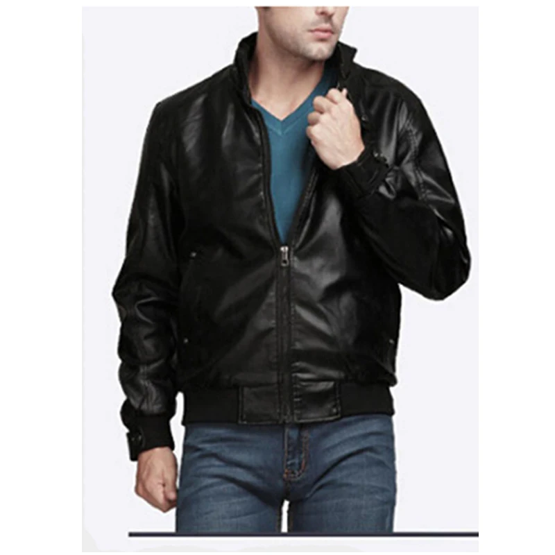 

Spring Autumn Mens Stand Collar Zipper Fashion Slim Leather Jackets Motorcycle Jackets Black Coffee Leather Jacket