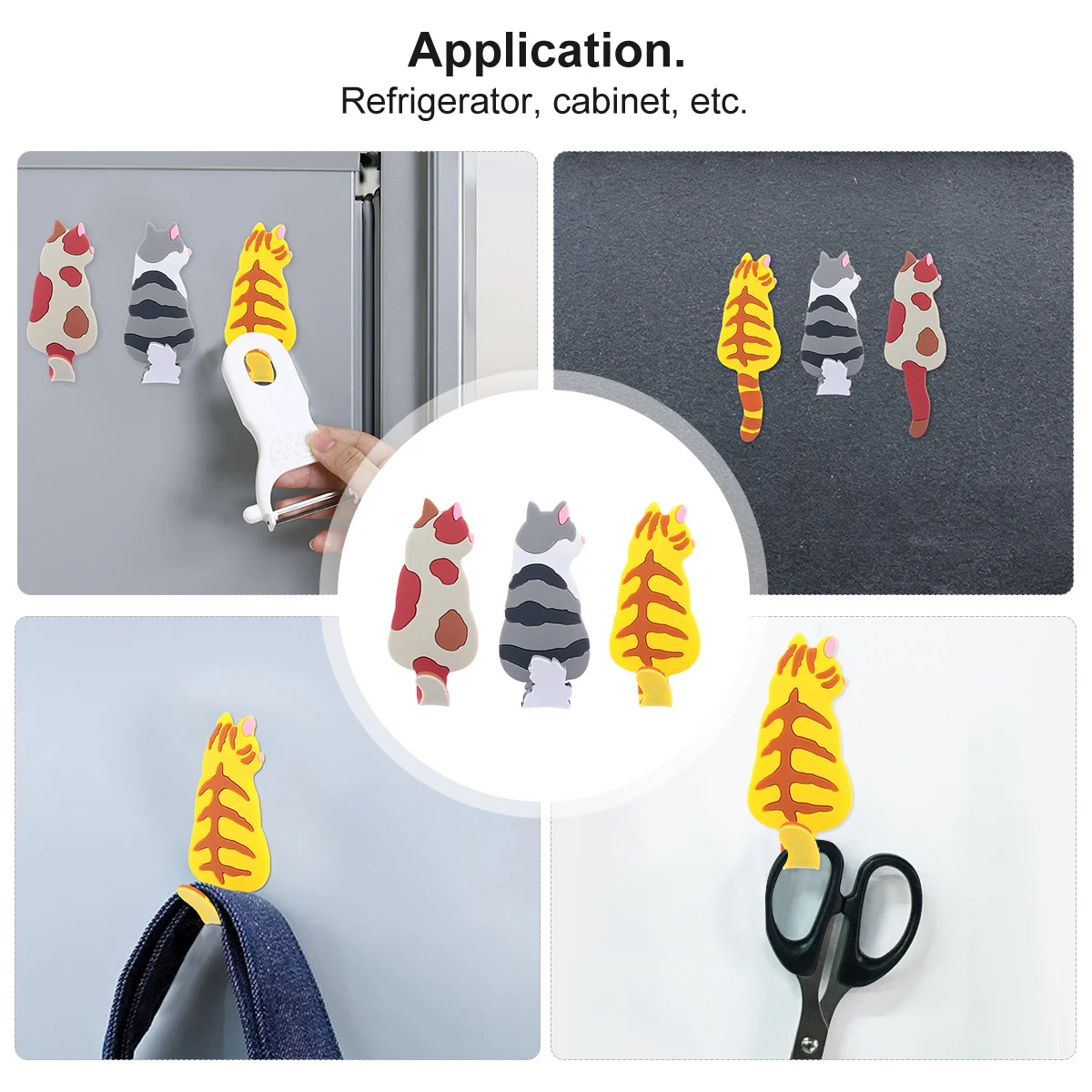 

3Pcs Magnetic Hook Flexible Tail Cartoon Animals Refrigerator Sticker Hooks Decorative Hanging Fridge Stickers