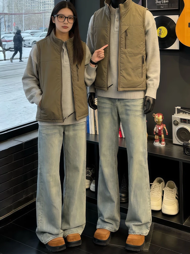 

Men's Winter Fce Lined High Waist Straight Leg Bell Bot Jeans Cleanfit American Vibe Casual Denim Jeans