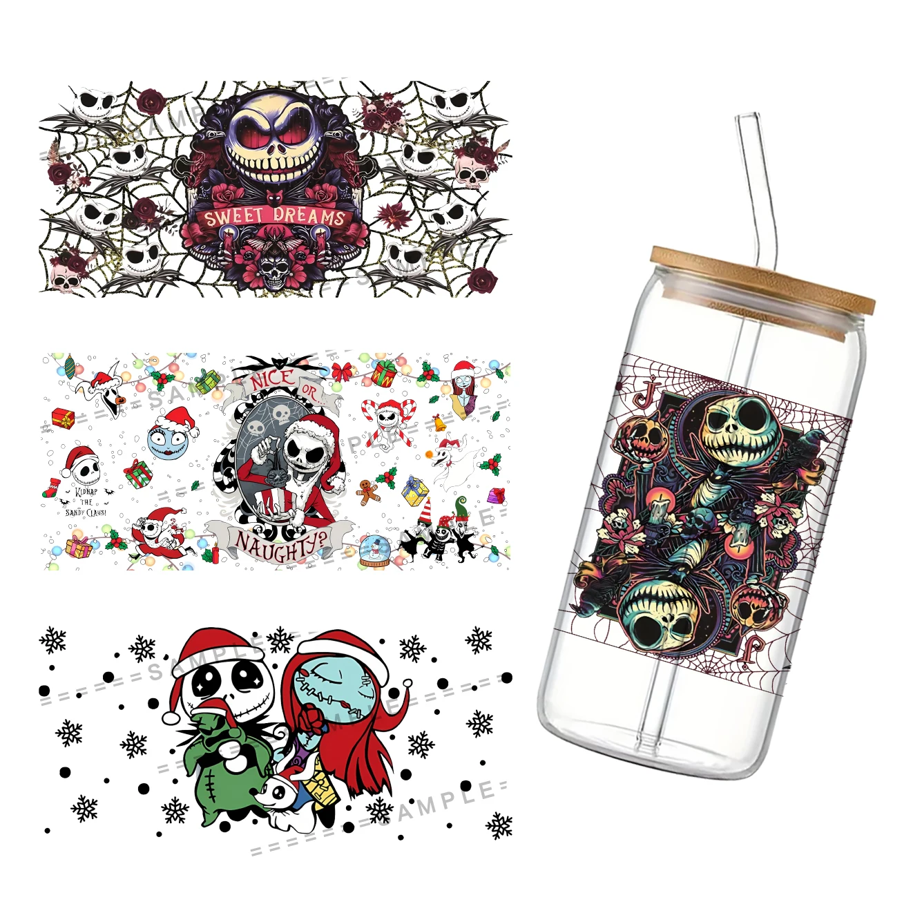 

11x24cm Disney the Nightmare before Christmas For Libbey 16oz Can Glass 3D Waterproof UV DTF Coffee Can Wrap Libbey Glass Wrap