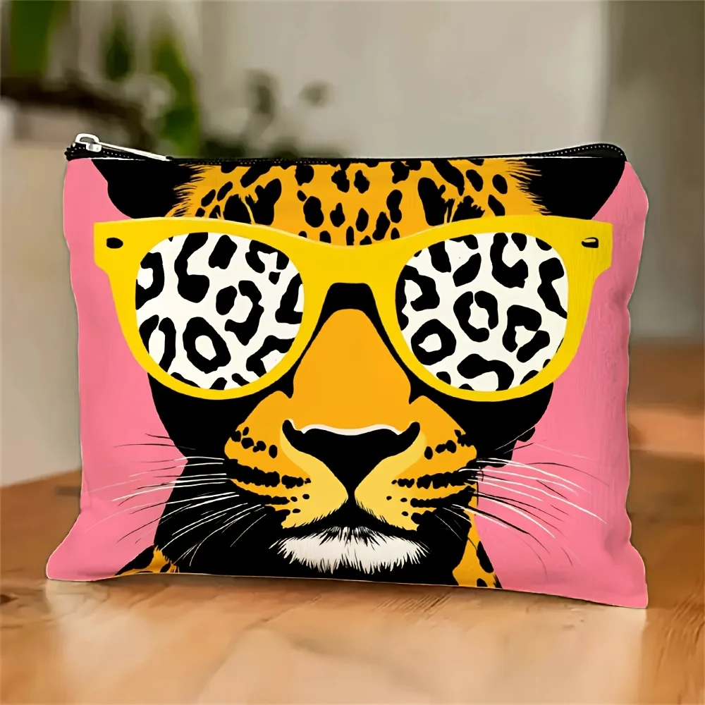 

A Fashion Leopard Print Sunglasses Cosmetic Bag- Multifunctional Zipper Pouch, Jewelry Storage Bag