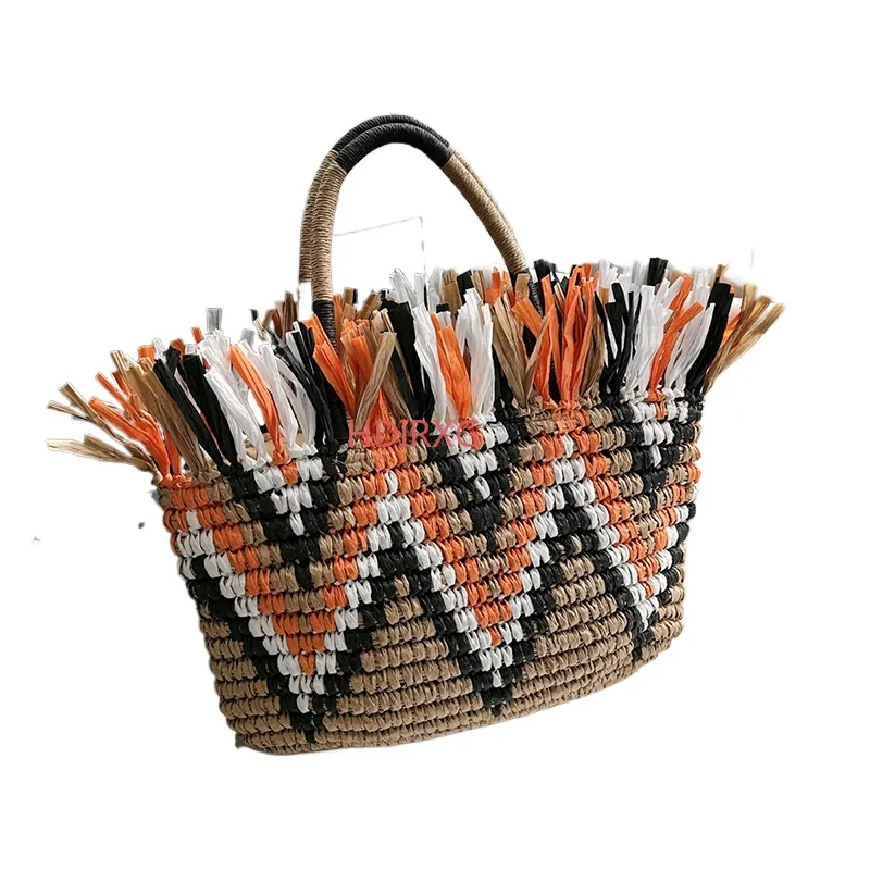 

Designer Woven Bag For Women 2023 New Fashion Tassel Beach Bag Straw Handbag Large Basket Shopper Tote Rattan Handmade Bag Boho