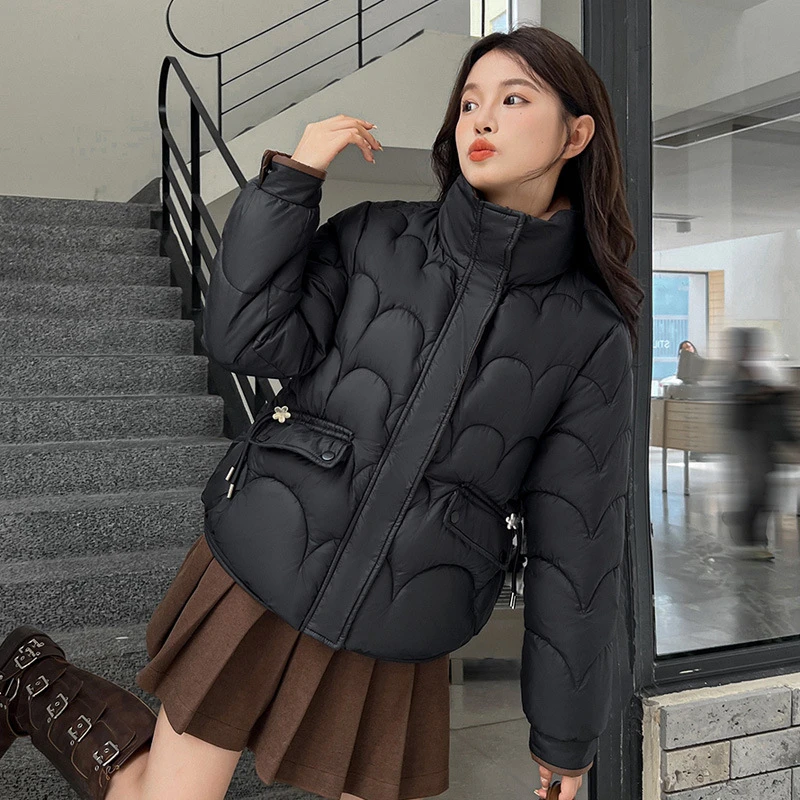 2024 New Winter Short Puffer Parka Jacket Women Warm Zipper Loose Down Coat Female Cotton Jacket Solid Thick Windproof Outerwear