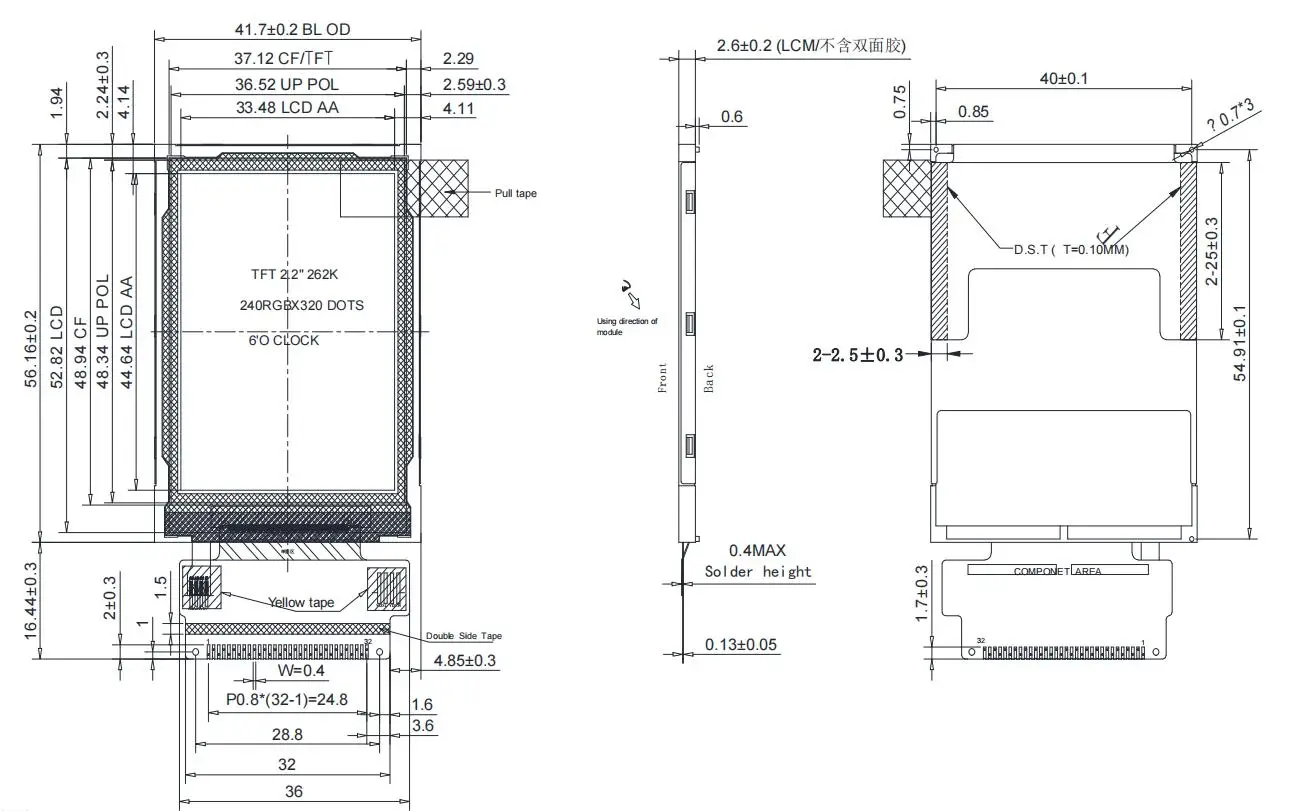 2,2 inch 240x320 ST7789V 8-bit MCU-interface LCD-module