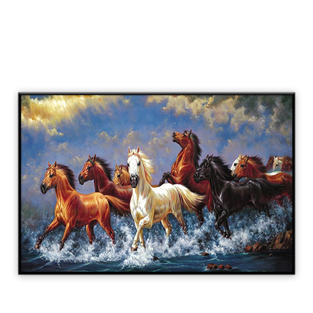 

New products 100% handpainted traditional chinese eight horses oil painting