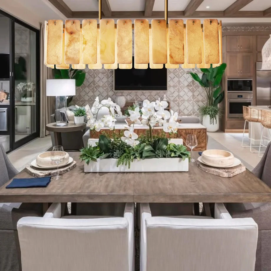 Alabaster Rectangular Chandelier Dining Living Room Chandelier Luxury Led Ceiling Lamp Kitchen Island Hanging Lighting Lustre