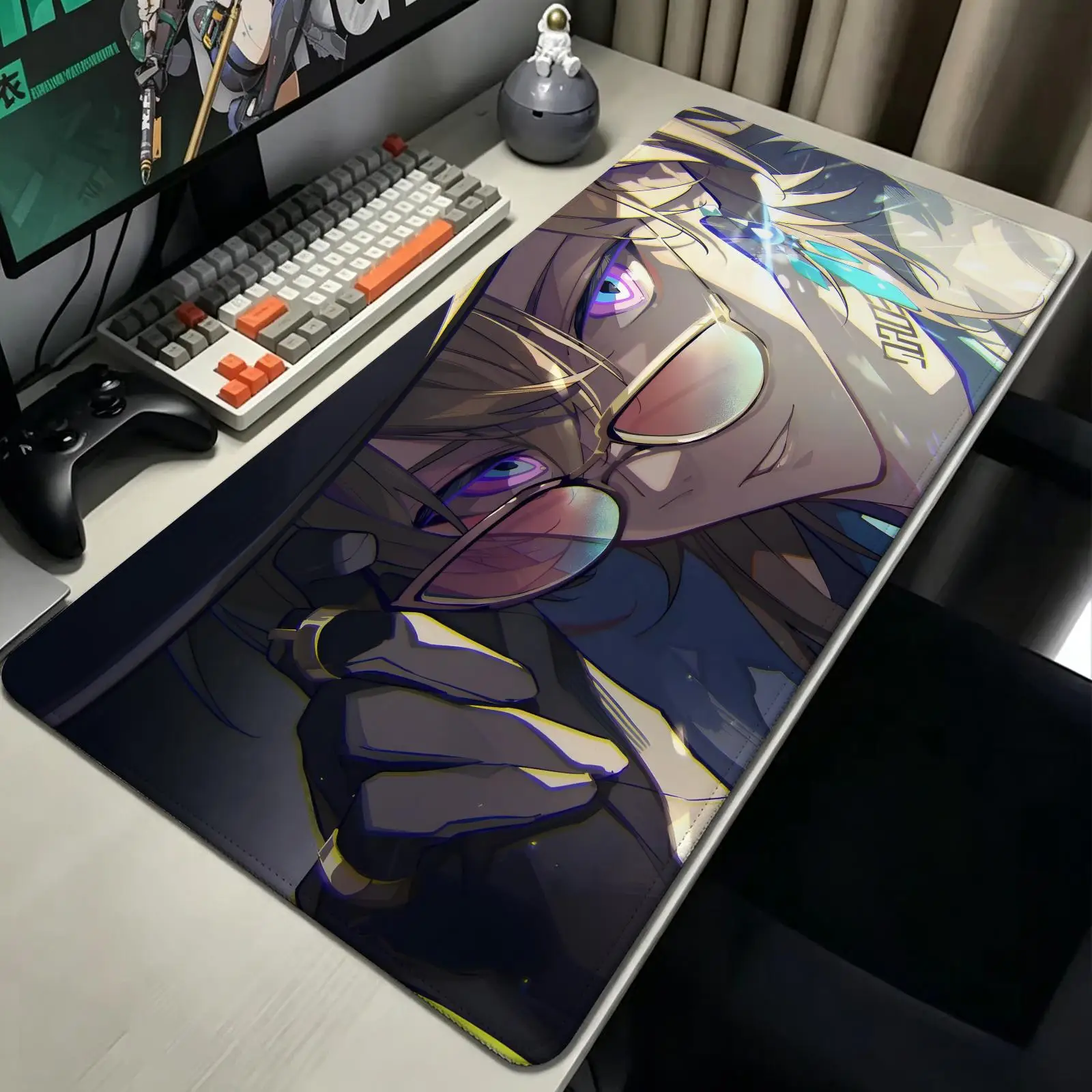 E‑Sports Mousepad, Stitched Wearproof Edges,Honkai Star Rail Aventurine Waveflair Smooth Non‑Slip Mat for Desktop & Laptop Games