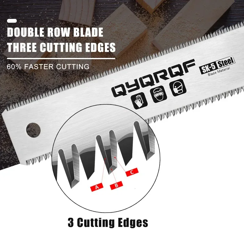 1Set Green QYQRQF Japanese Hand Saw, 7 Inch Flush Cut Saw Double Edge Sided Pull Saw for Woodworking