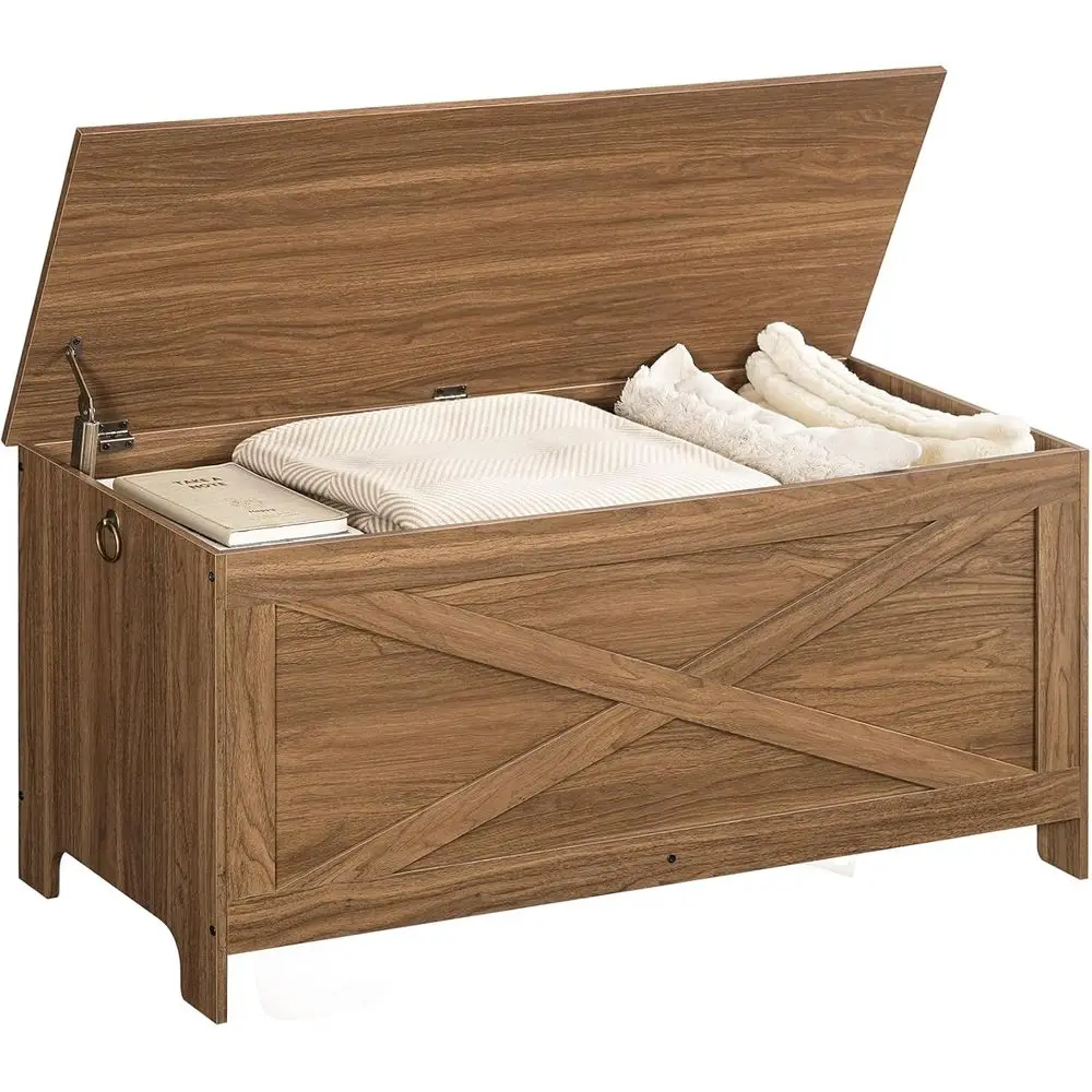 صندوق ألعاب متين للمدخل، أثاث خشبي بني عسلي، مفصلات أمان، مثالي لتخزين غرفة المعيشة وغرفة النوم.