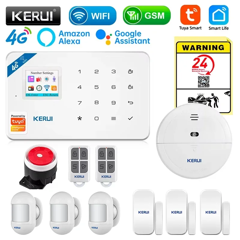 

KERUI W184 4G WIFI GSM Alarm Security Alarm System Kit Wireless Home Tuya Smart APP Control Motion Sensor Burglar Support Alexa