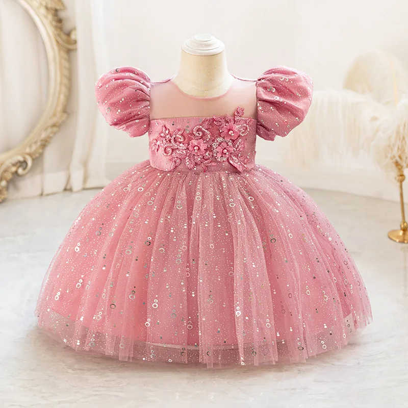 

AmyStylish Baby Little Girls Puff Sleeves Embroidered Flower Girl Birthday Party Pageant Formal Dress TT098