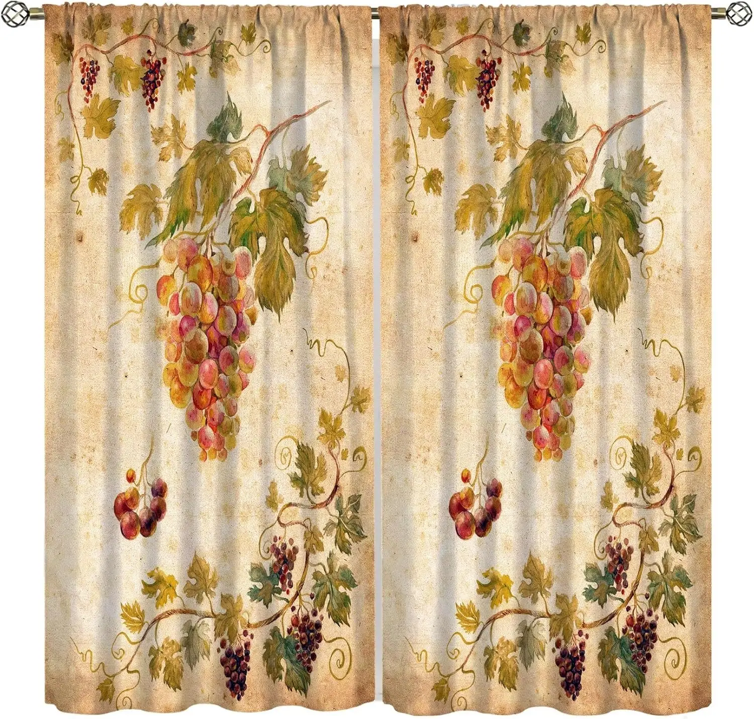 Fruit Grape Curtains, Retro Country Style Rattan Fruit Pattern Window Decoration, Suitable for Living Room, Bedroom and Kitchen