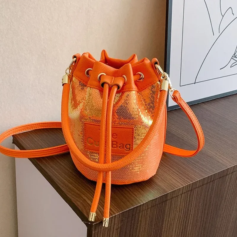 Sequin Bucket Bags for Women Trend 2023 Fashion Personality Luxury Handbag Leather Letter String Crossbody Shoulder Bag Woman silesian quartet string quartets 11 13