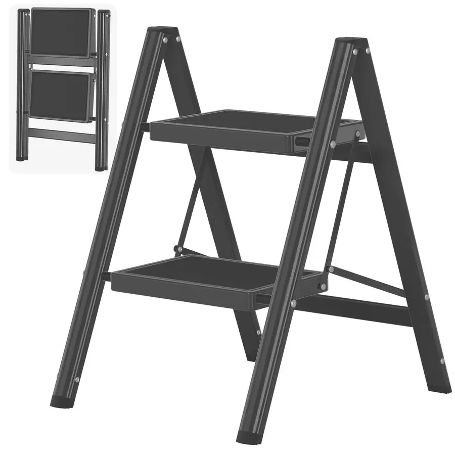 

Step Ladder, Folding Step Stool with AntiSlip Wide Pedal, AntiSlip Feet, Sturdiest Steel Construction, Steel Ladder for Home and