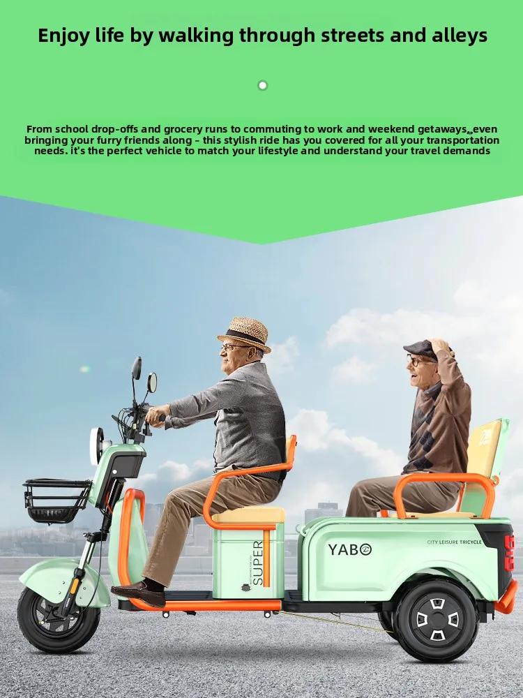 Electric Tricycle Pull Goods, Manned Hill Climbing Household Small Scooter, Pick Up and Drop Off The Elderly Three-wheeled