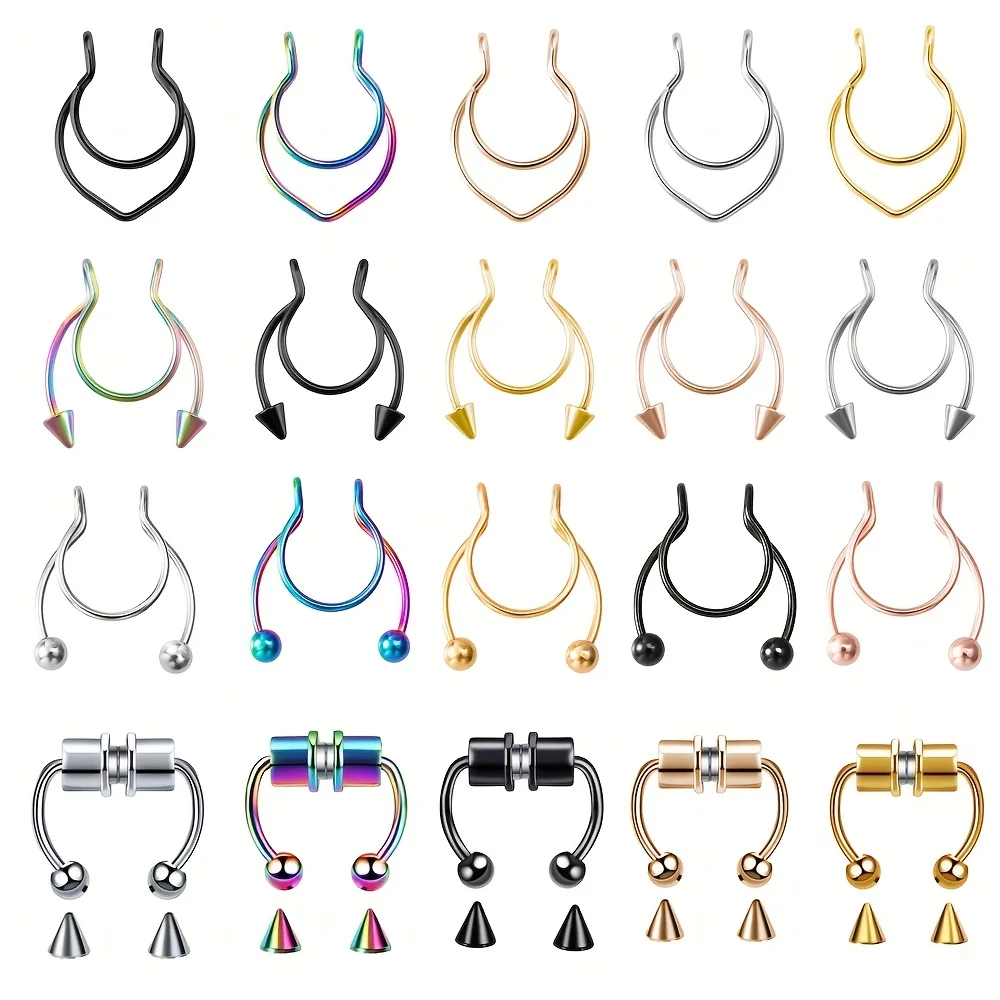1pc Stainless Steel Fake Nose Ring Magnet Non Piercing Fake Septum Piercings Nose Clip Fashion Jewelry For Women Men
