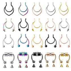 1pc Stainless Steel Fake Nose Ring Magnet Non Piercing Fake Septum Piercings Nose Clip Fashion Jewelry For Women Men
