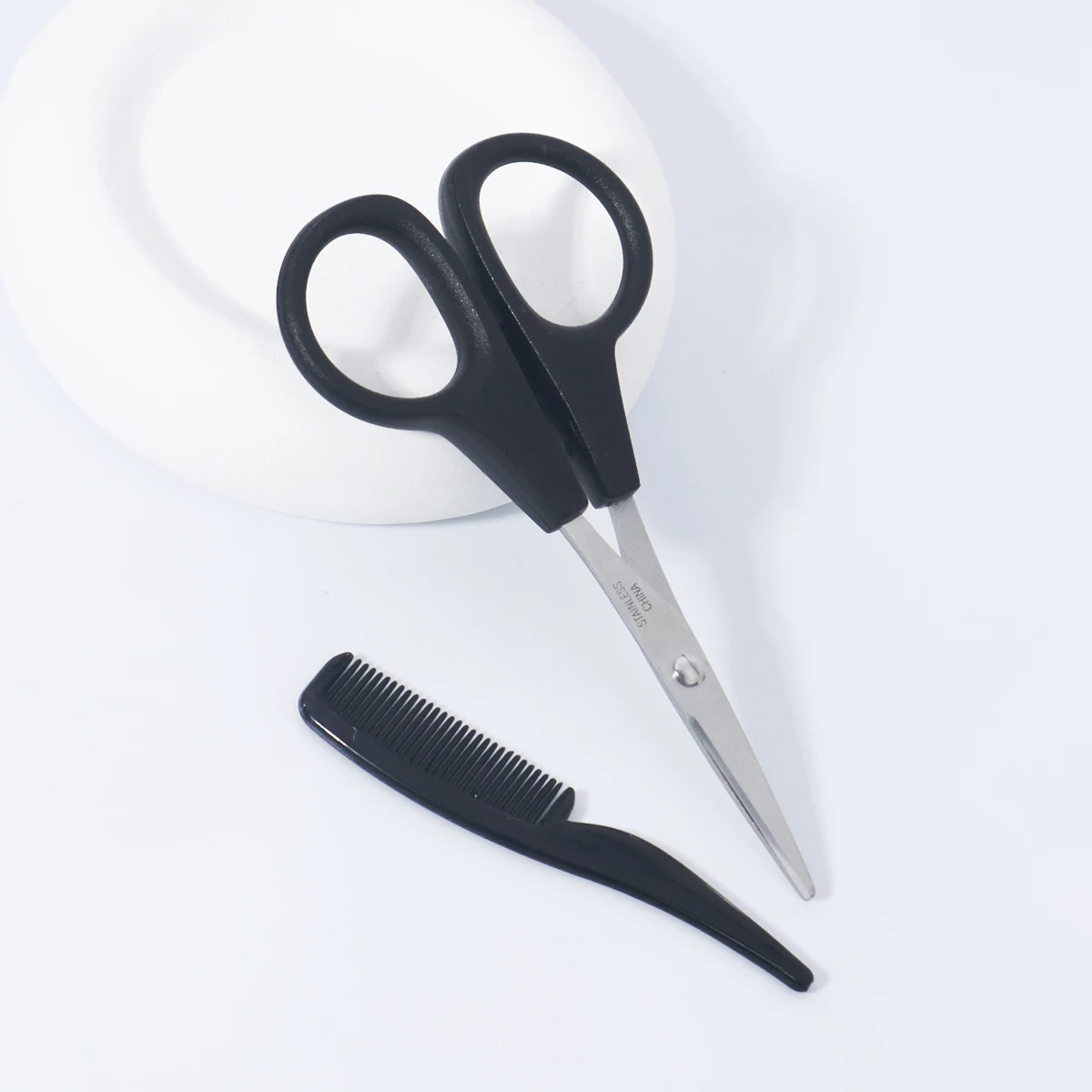 Conjunto de estilo de barba masculino – mini tesoura de barba, escova de juba de madeira, mini pente, adequado para todos os penteados