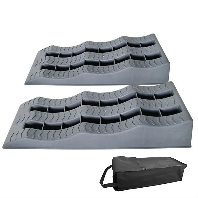 

Gray RV Three-Step Plastic Ramp with Portable Bag for Car and RV Parking Slope
