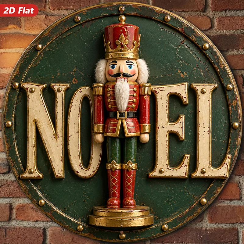 2D Flat, [2D Flat] 2D Flat Print 1pc Metal Iron Sign. Round Metl Sign Wll Rt, Nutcrcker Figure, 