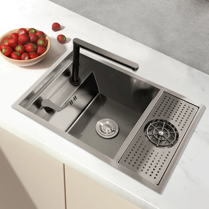 Modern High Quality Handmade Stainless Steel Kitchen Sink Glass Rinser For Kitchen Sink