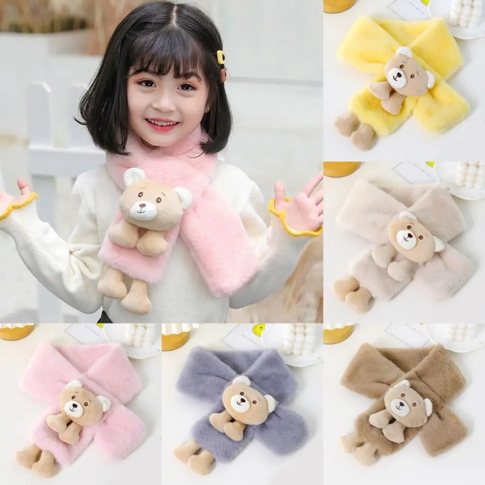 

Мягкие зимние шарфы с мультяшным медведем, защита шеи, милый плюшевый шейный платок, теплые аксессуары для шеи, детский шарф для мальчиков и девочек